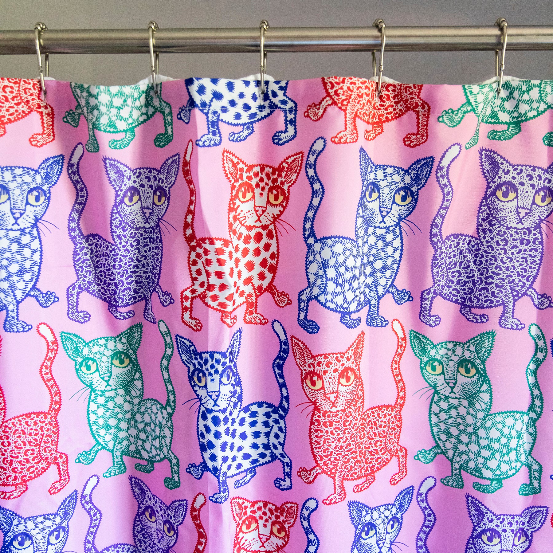 Pink Cat Attack Shower Curtain - Image 3