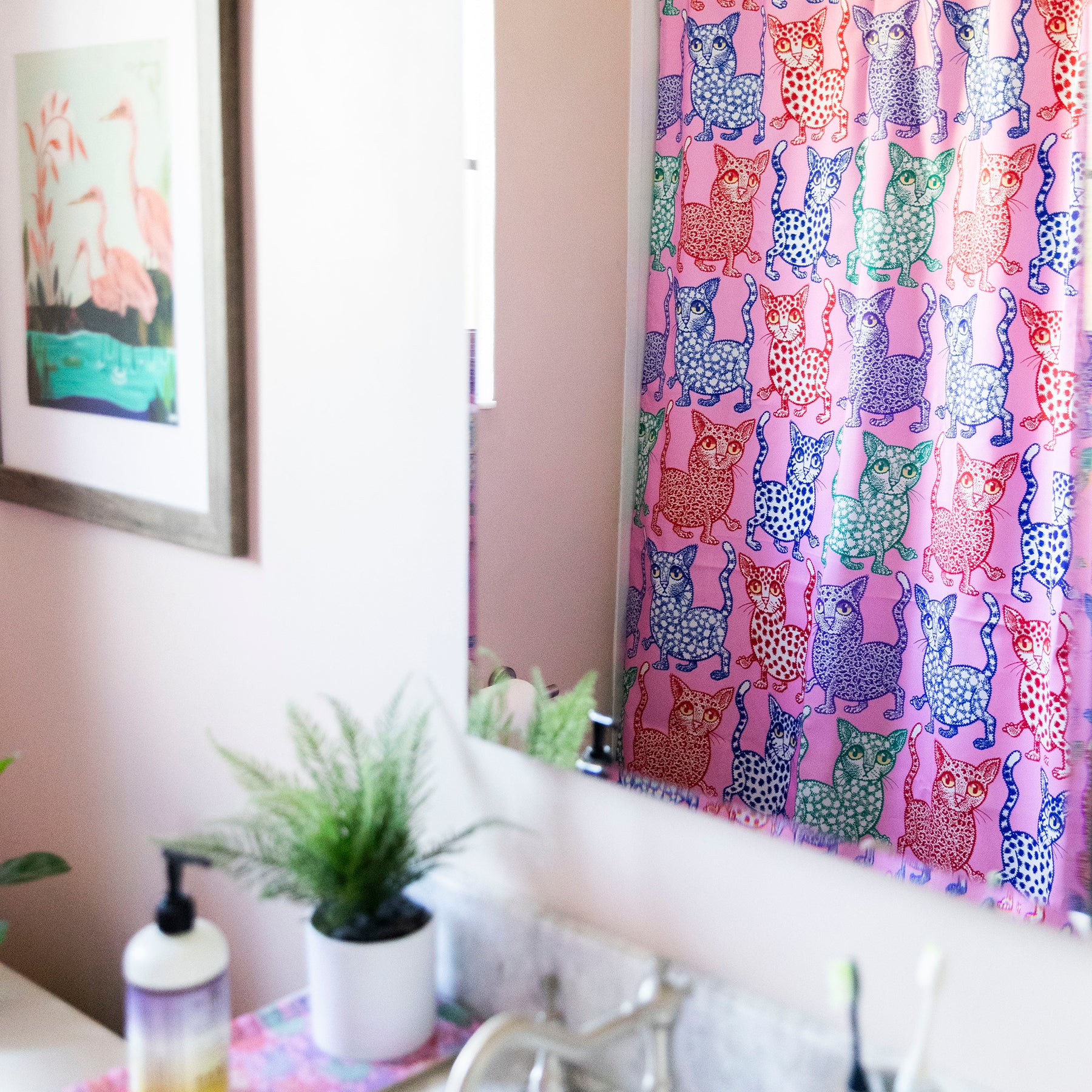 Pink Cat Attack Shower Curtain - Image 4