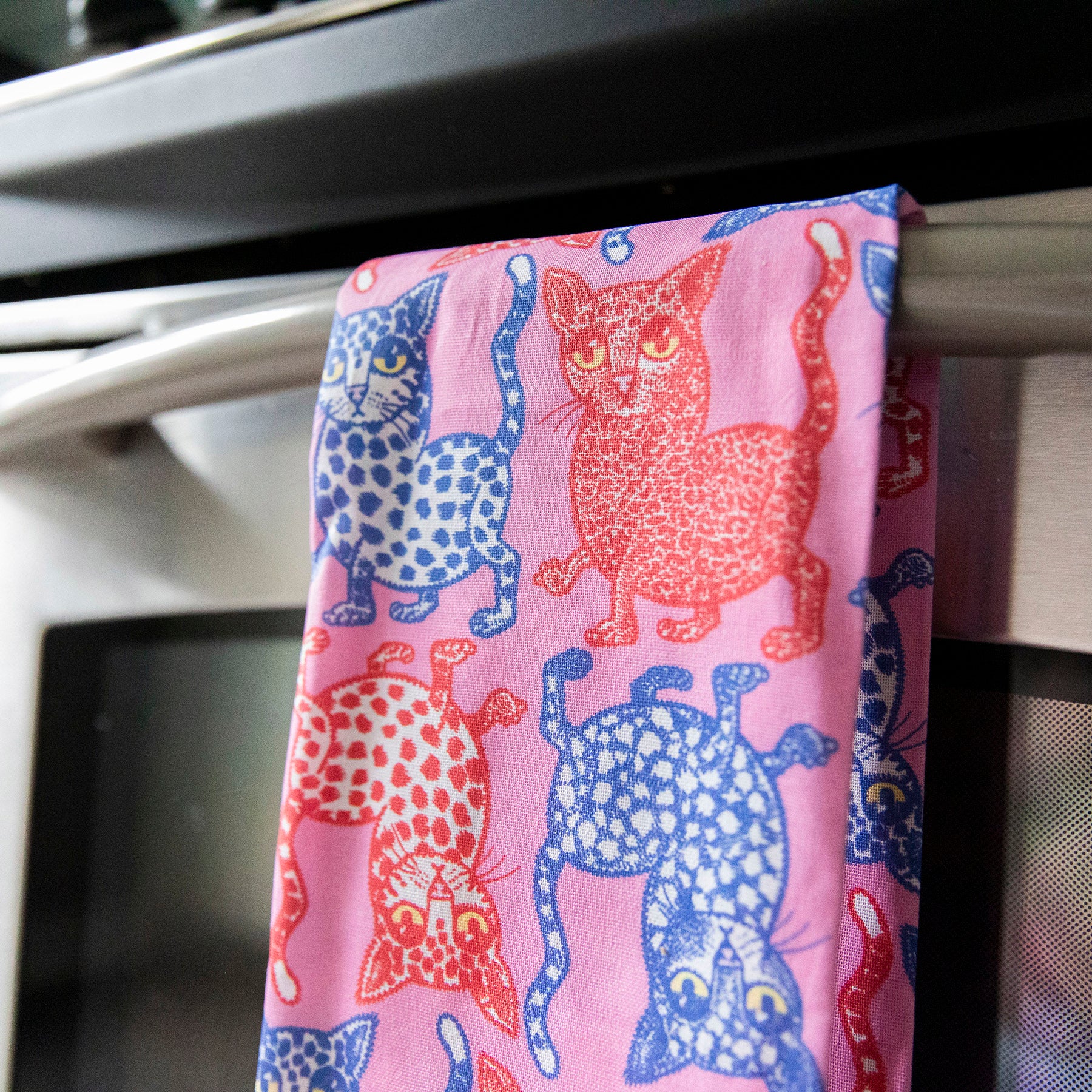 Pink Cat Attack Tea Towel - Image 3