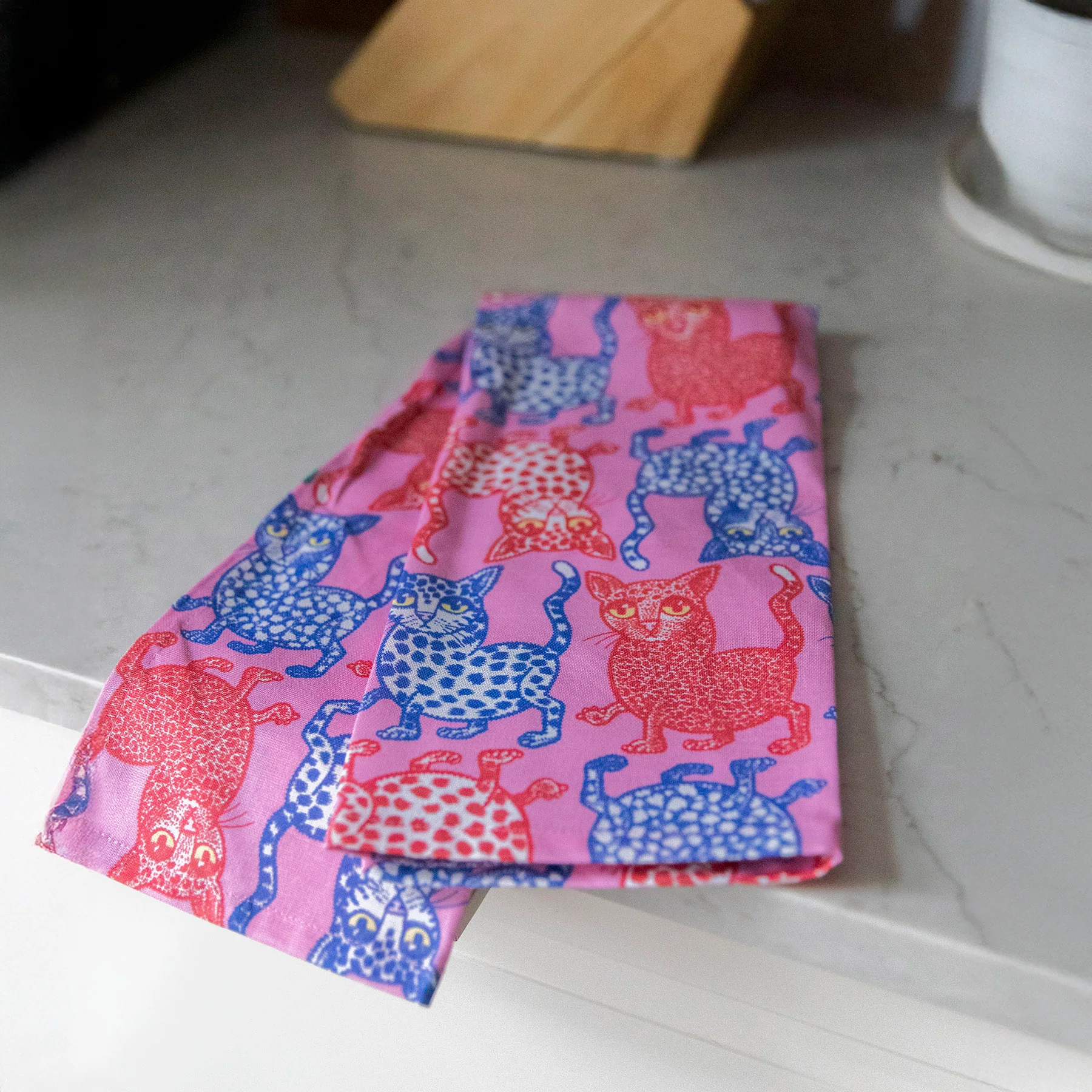 Pink Cat Attack Tea Towel - Image 4